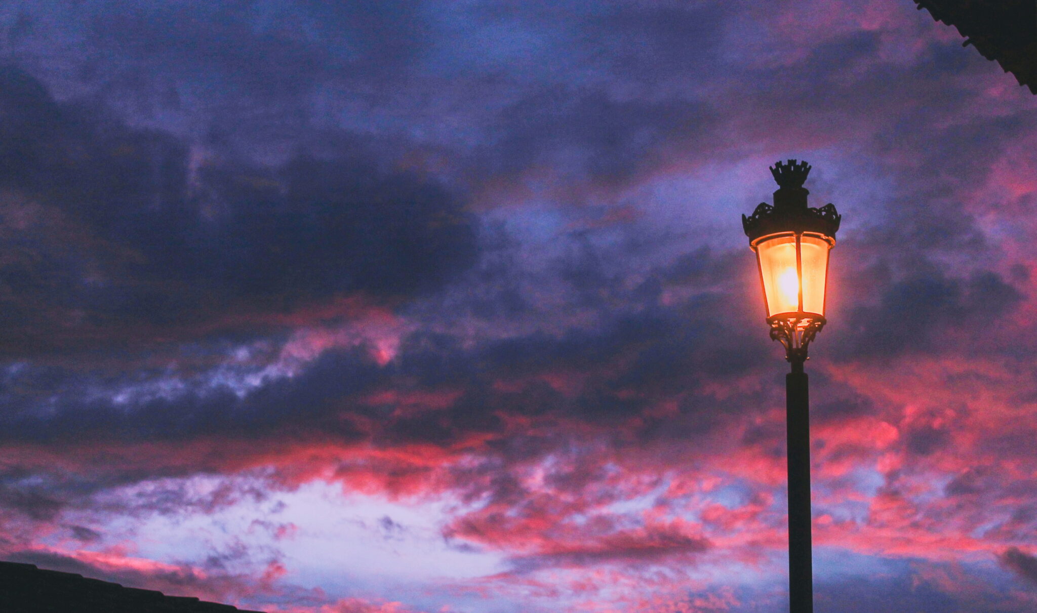 A streetlight at sunset